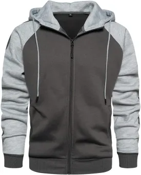 AOTORR Men's Zip Up Hoodie Color Block Long Sleeve Casual Sweatshirt with Pocket
