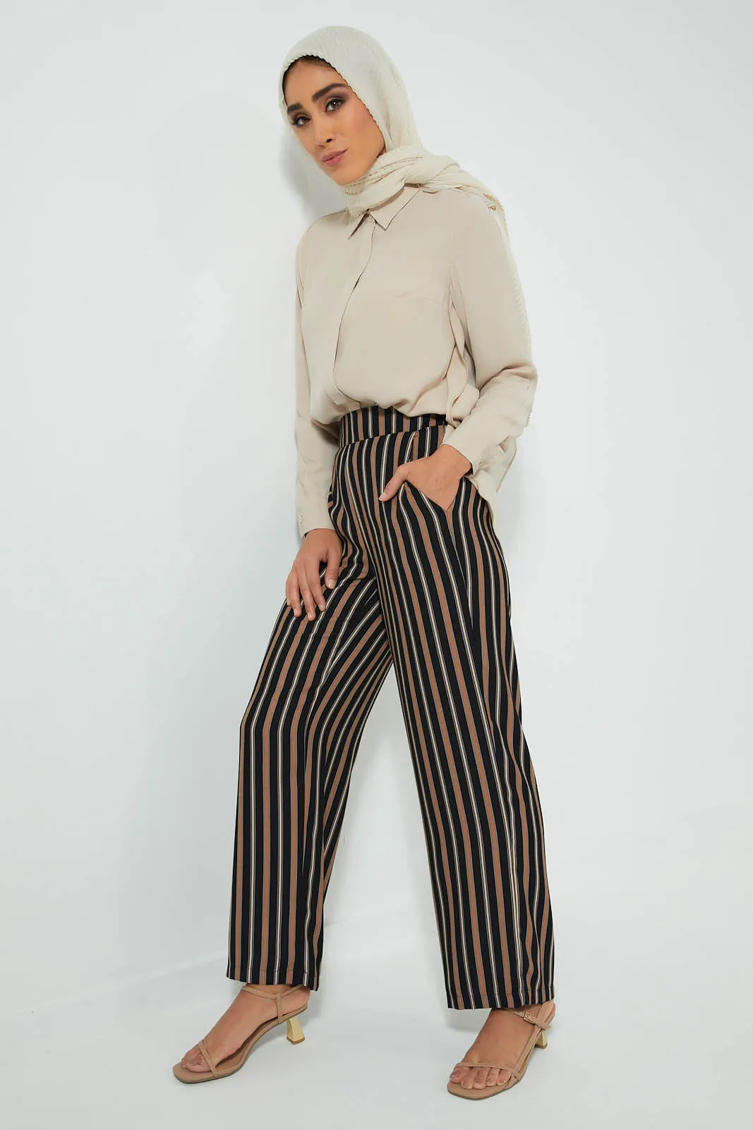 Black And Beige Striped Trouser