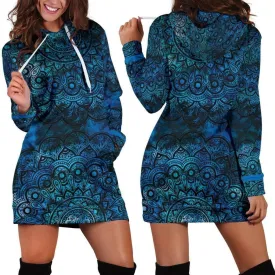 Blue Mandala Hoodie Dress | Longline Hoodie Sweatshirt M