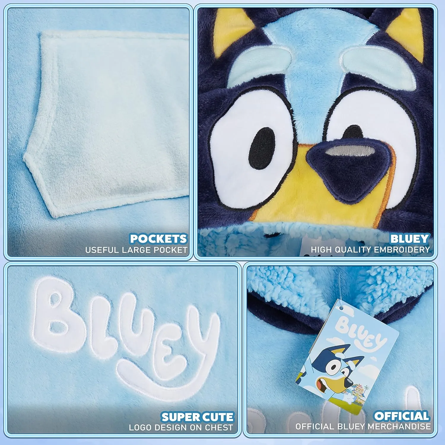 Bluey Blanket Hoodie for Kids Cozy Warm Fleece Wearable Blanket Girls Gifts