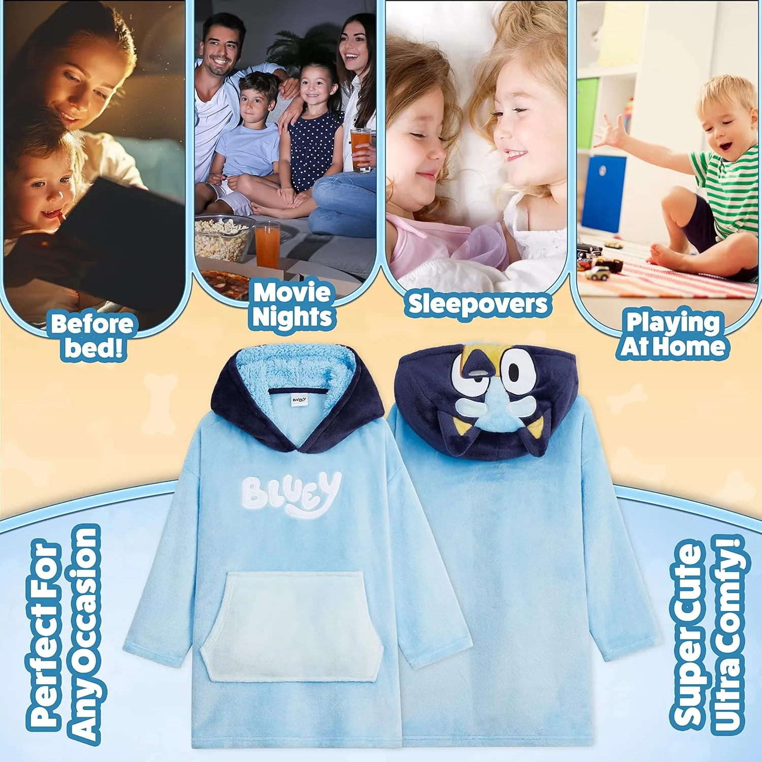 Bluey Blanket Hoodie for Kids Cozy Warm Fleece Wearable Blanket Girls Gifts