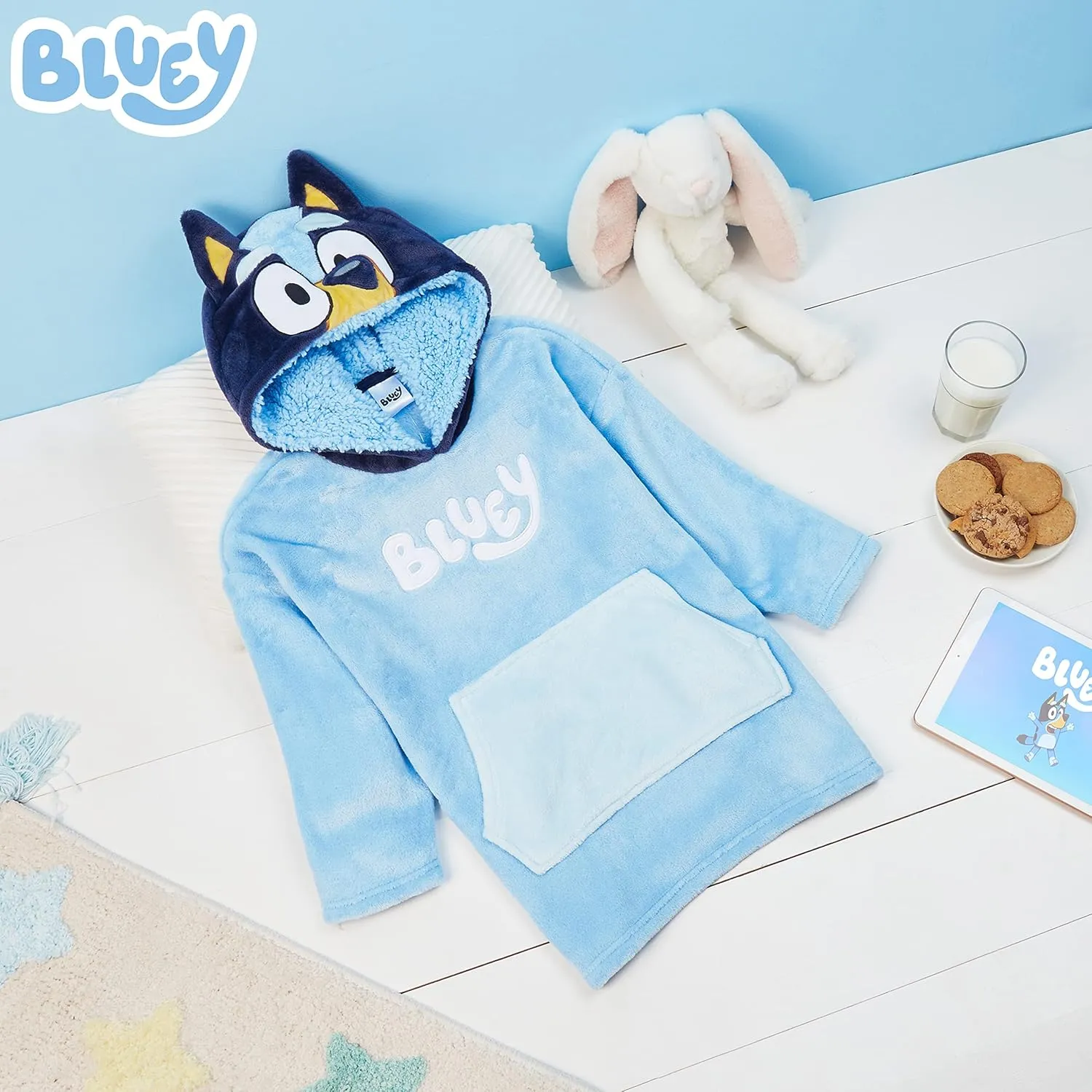 Bluey Blanket Hoodie for Kids Cozy Warm Fleece Wearable Blanket Girls Gifts