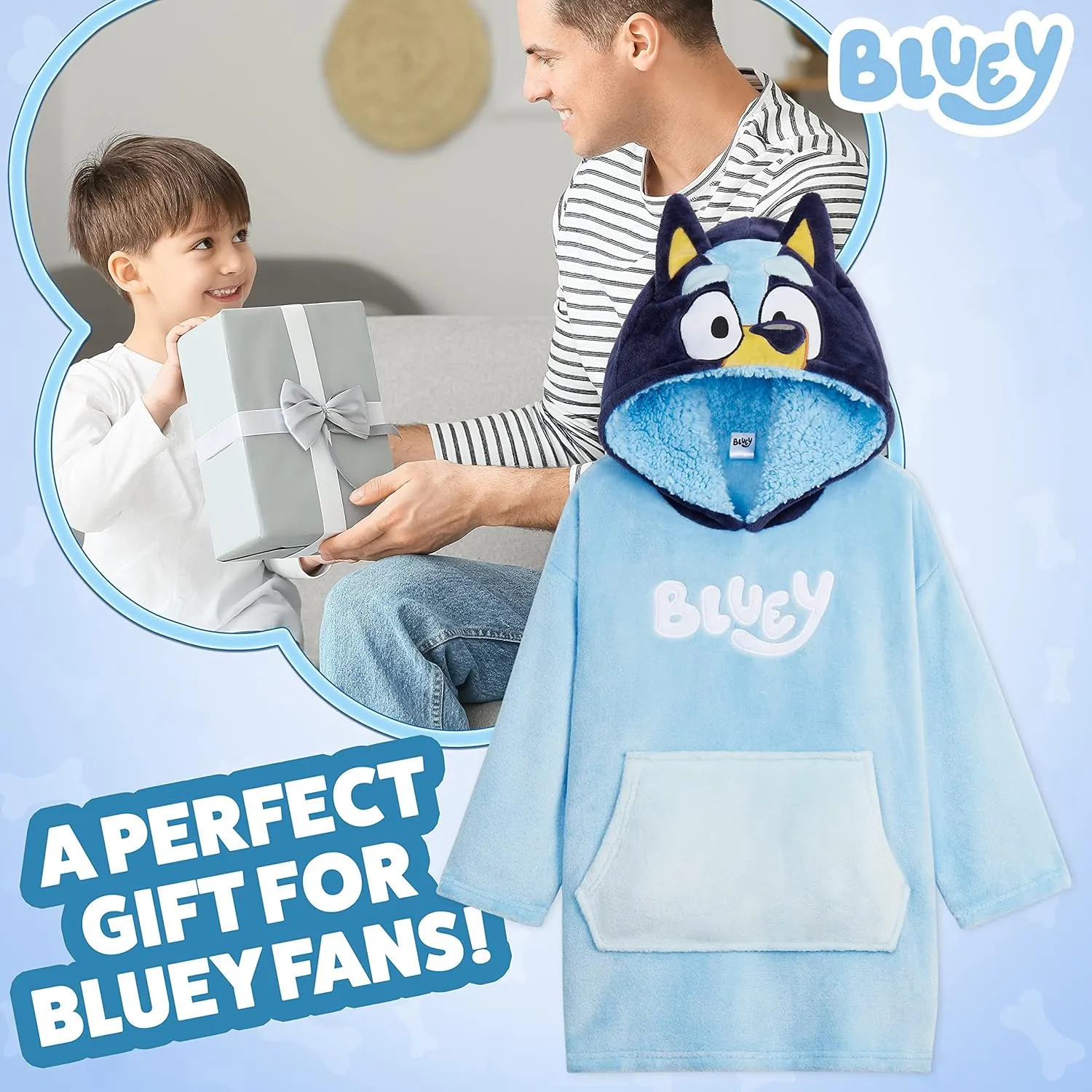 Bluey Blanket Hoodie for Kids Cozy Warm Fleece Wearable Blanket Girls Gifts