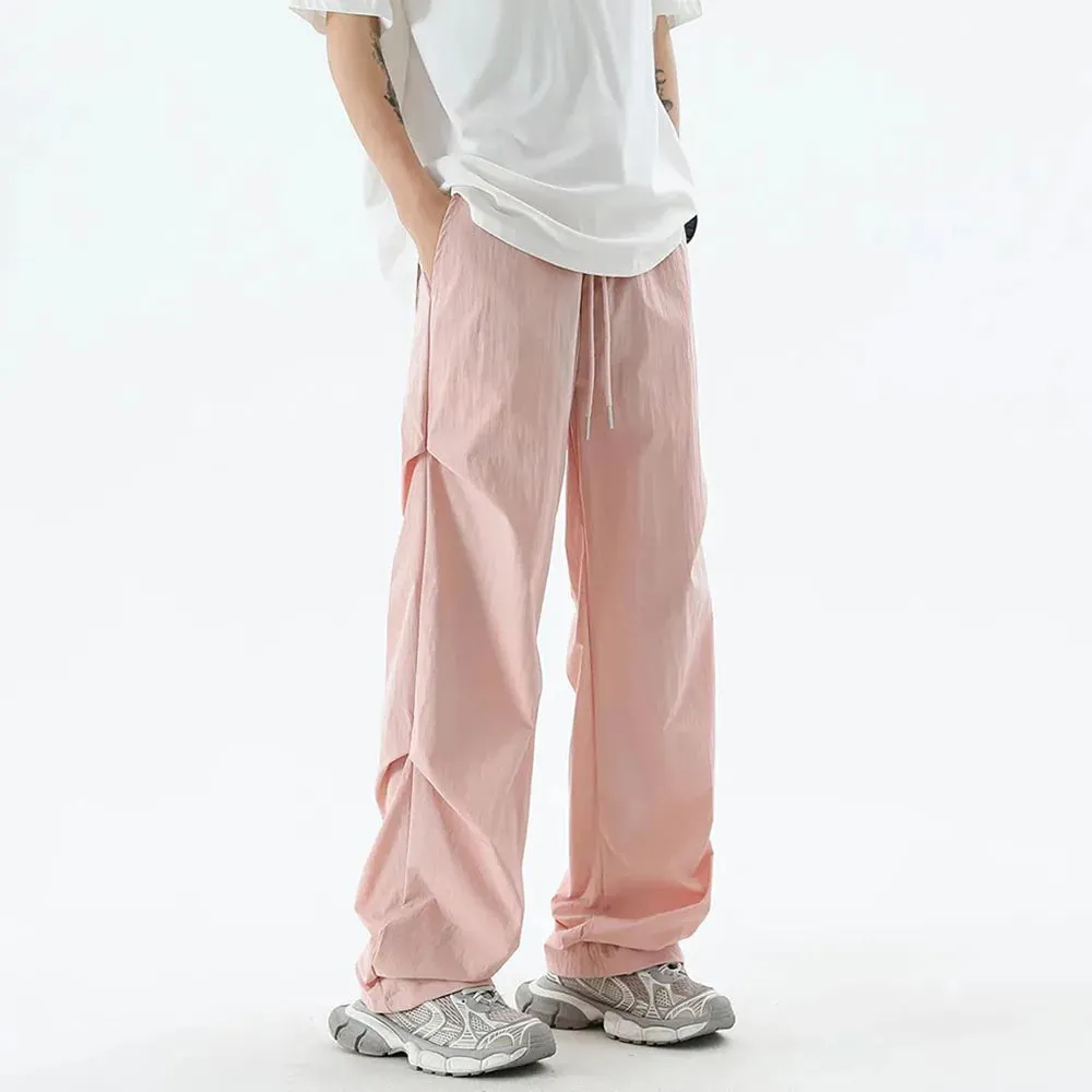Bonsir Summer Casual Trousers Loose Straight Cool Ice Silk Quick-drying Trousers Versatile Drapey Parachute Trousers Couples