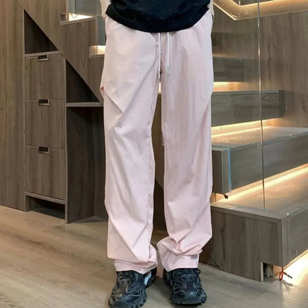 Bonsir Summer Casual Trousers Loose Straight Cool Ice Silk Quick-drying Trousers Versatile Drapey Parachute Trousers Couples