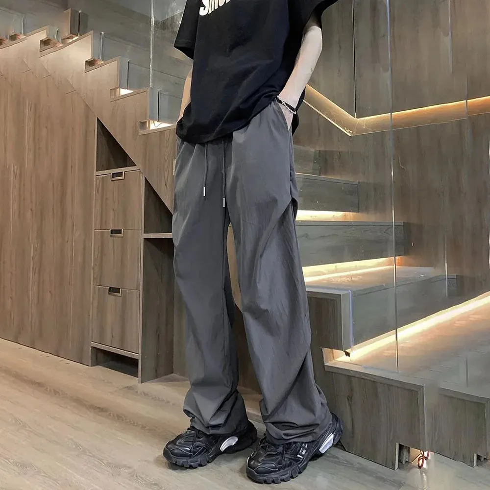 Bonsir Summer Casual Trousers Loose Straight Cool Ice Silk Quick-drying Trousers Versatile Drapey Parachute Trousers Couples