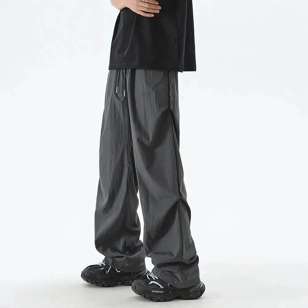 Bonsir Summer Casual Trousers Loose Straight Cool Ice Silk Quick-drying Trousers Versatile Drapey Parachute Trousers Couples