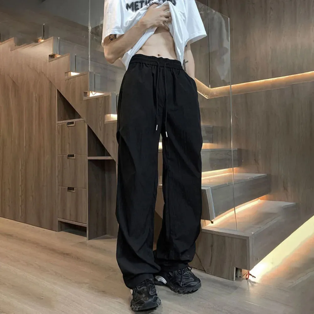 Bonsir Summer Casual Trousers Loose Straight Cool Ice Silk Quick-drying Trousers Versatile Drapey Parachute Trousers Couples
