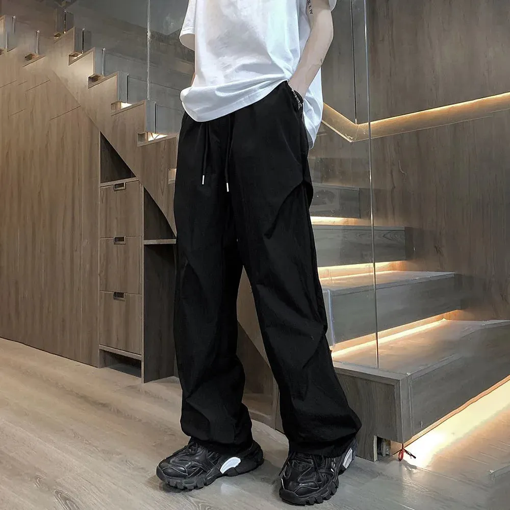 Bonsir Summer Casual Trousers Loose Straight Cool Ice Silk Quick-drying Trousers Versatile Drapey Parachute Trousers Couples