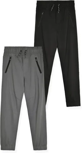Boys 2-Pack Twill Jogger Pants with Zipper Pockets Pull on Pants for Kids