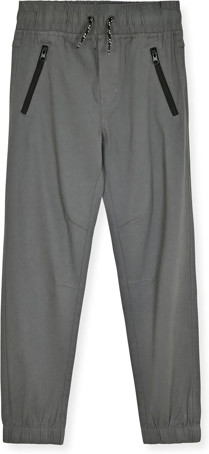 Boys 2-Pack Twill Jogger Pants with Zipper Pockets Pull on Pants for Kids