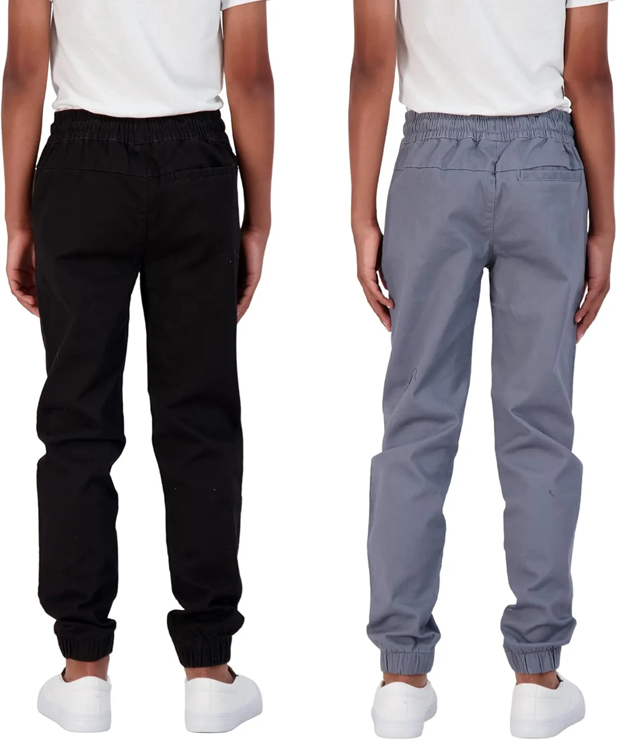 Boys 2-Pack Twill Jogger Pants with Zipper Pockets Pull on Pants for Kids