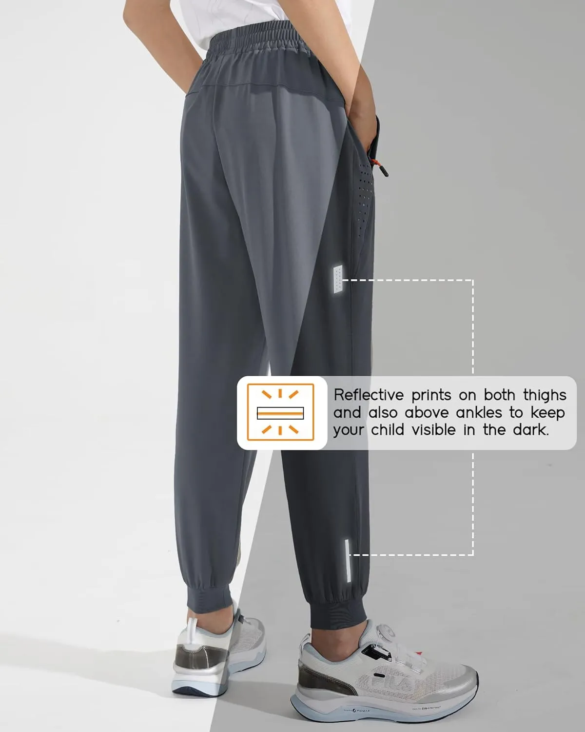 Boys Lightweight Jogger Pants Youth Kids Quick Dry Hiking Pants Active Athletic Pants with Zipper Pockets