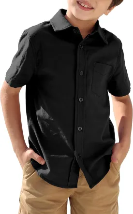 Boys' Long Sleeve Dress Shirts Classic Collared Button-Down Tshirt Solid Cotton Top with Chest Pocket
