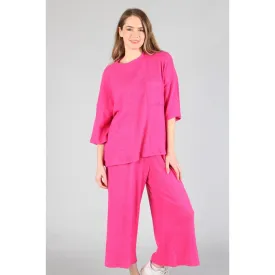 Brushed Wide Leg Pants Hot Pink
