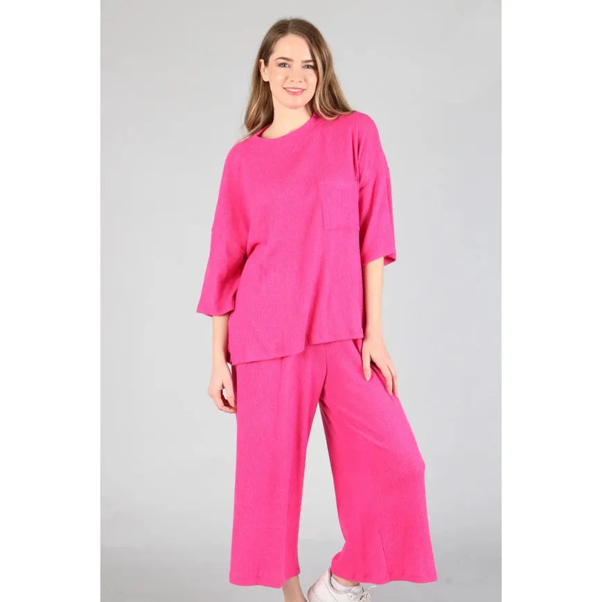 Brushed Wide Leg Pants Hot Pink