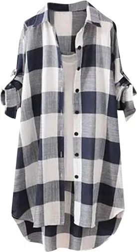 Cardigans for Women 2025 Plus Size Fall Fashion Open Front Roll Up Sleeve Button Down Plaid Shirts Casual Loose Tops
