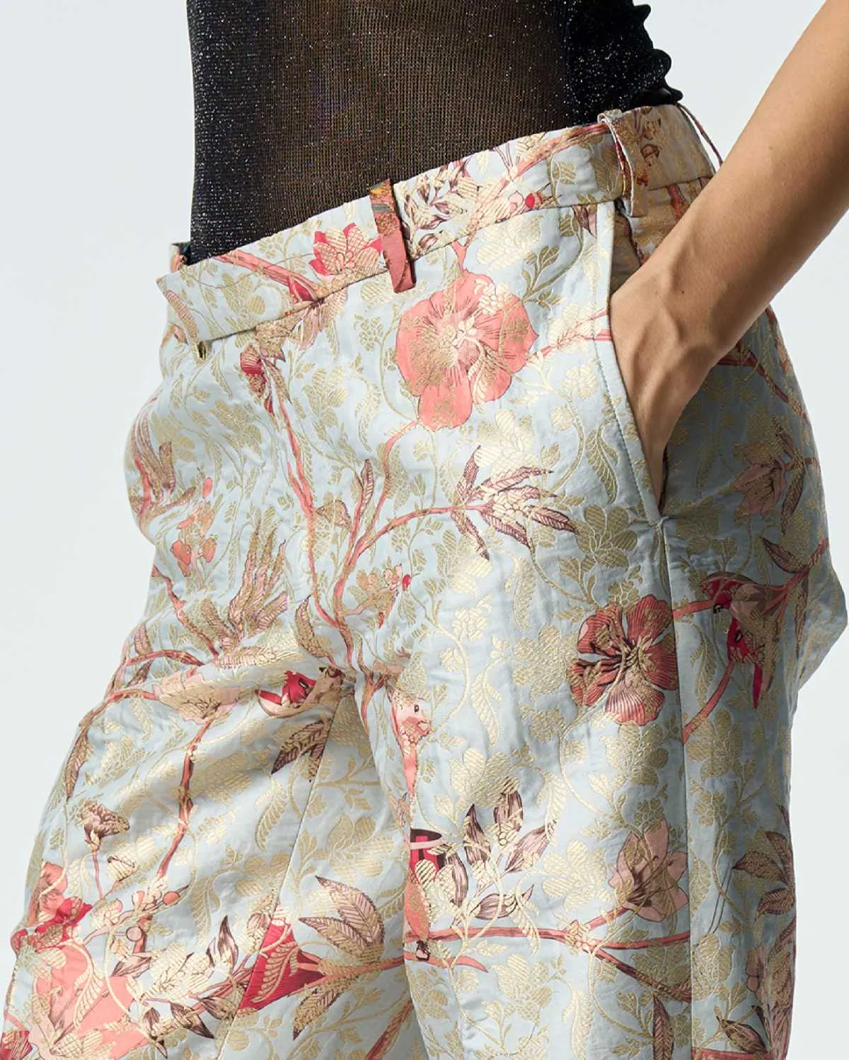 Classic Trousers Silk Brocade Ice Blue