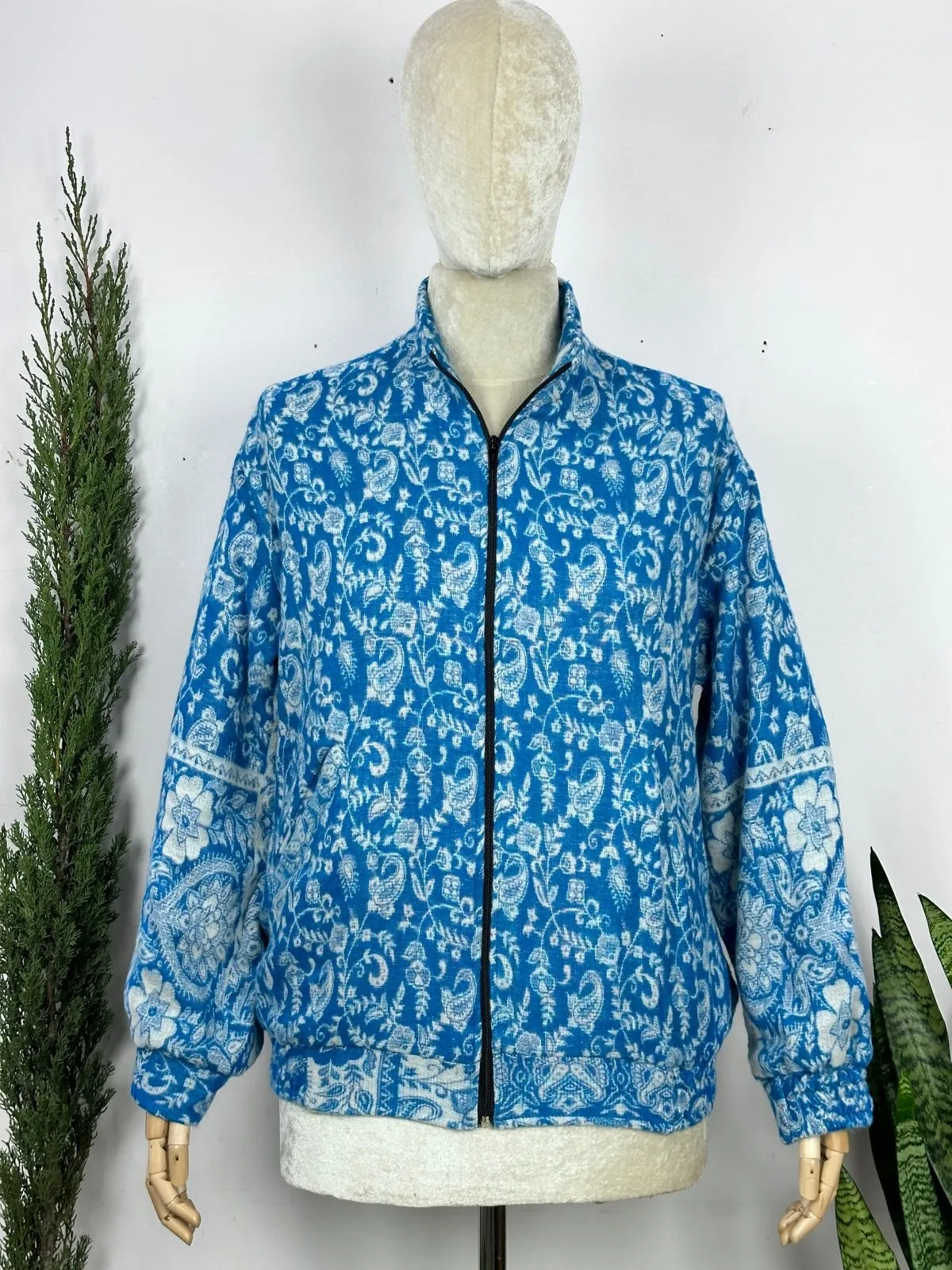 Cozy Yak Wool Blend Bomber Bolero Jacket | Warm Comfy Soft Winter Fashion Casual Party Wear | Boho Chic Paisley Floral