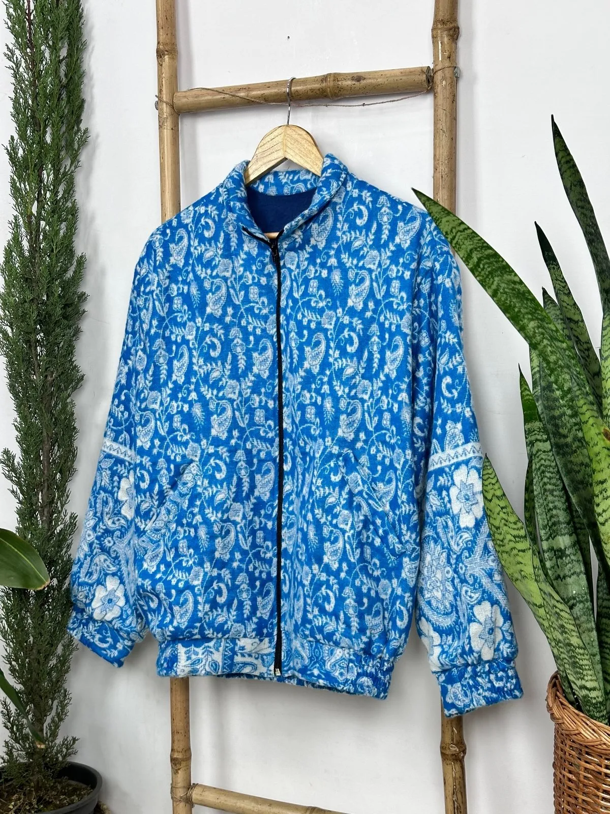 Cozy Yak Wool Blend Bomber Bolero Jacket | Warm Comfy Soft Winter Fashion Casual Party Wear | Boho Chic Paisley Floral
