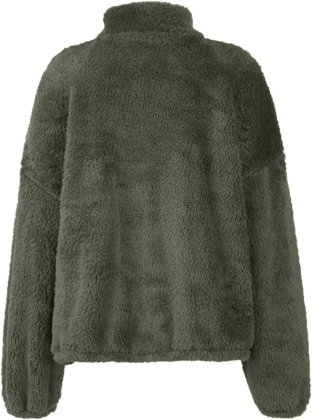 Cropped Half Zip Pullover Women Comfy Warm Sherpa Fleece Sweatshirt No Hood Quarter Zip Sweater with Pockets