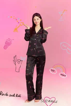 Crush Love Print Black Pyjama Set