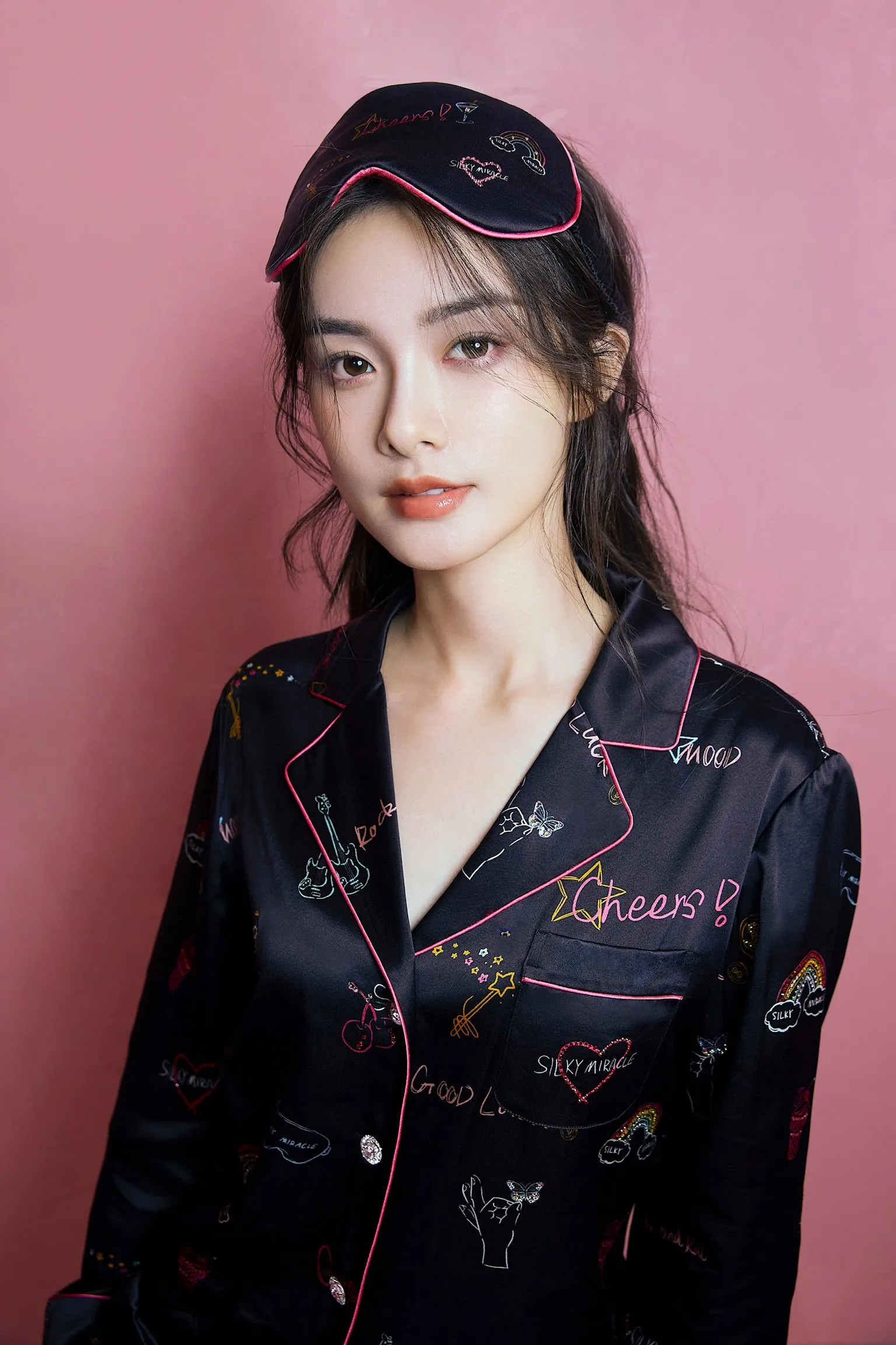 Crush Love Print Black Pyjama Set