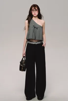 Crystal Trim Wide Leg Pants