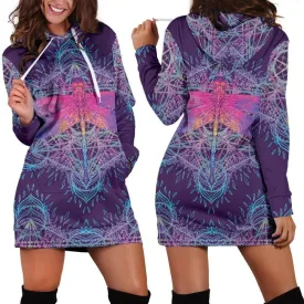 Dragonfly Mandala Hoodie Dress | Longline Hoodie Sweatshirt L Purple