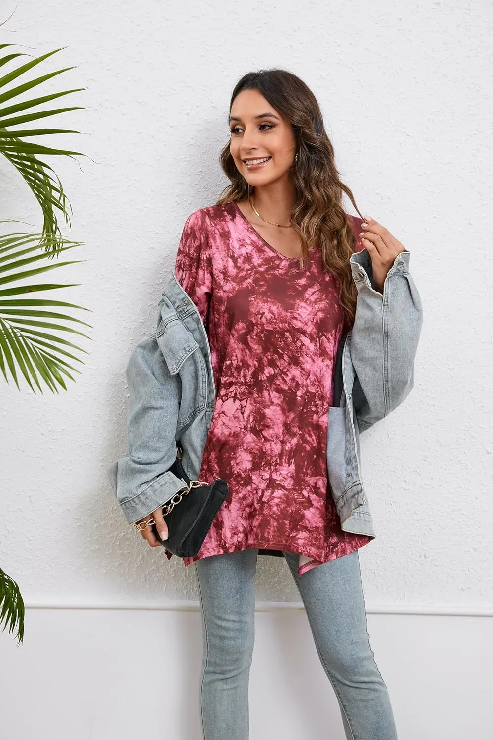 ENMAIN Women's Tunic Top 3/4 Sleeve Plus Size Tunic Tops to Wear with Leggings Ladies Casual Swing Dressy Blouses
