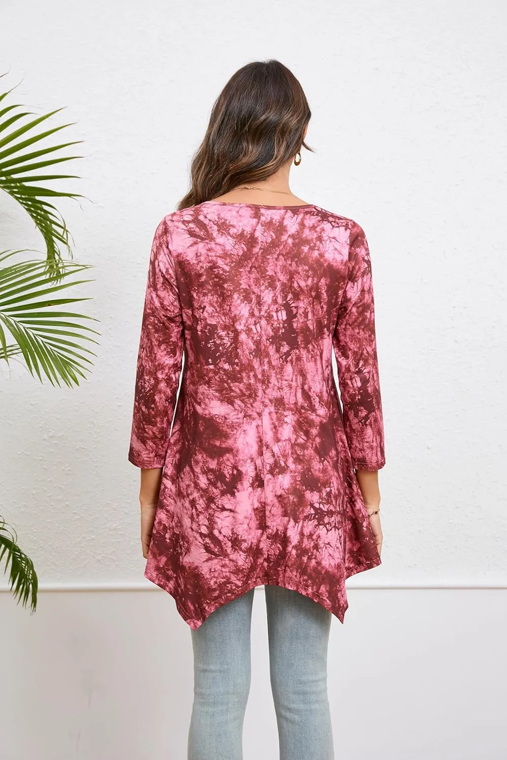 ENMAIN Women's Tunic Top 3/4 Sleeve Plus Size Tunic Tops to Wear with Leggings Ladies Casual Swing Dressy Blouses