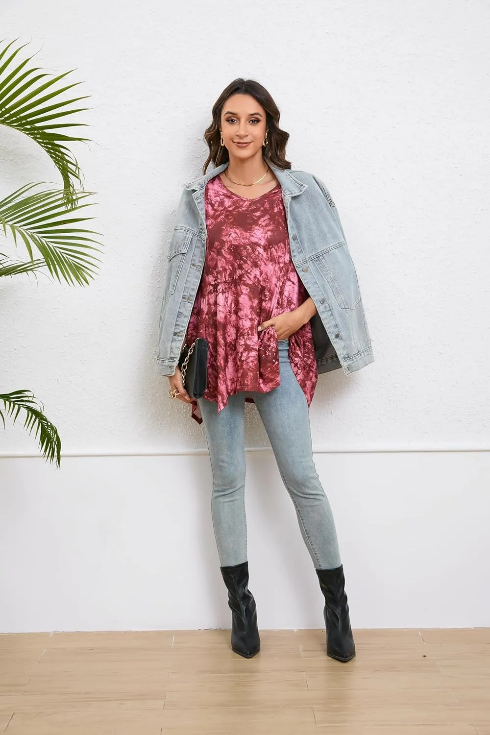 ENMAIN Women's Tunic Top 3/4 Sleeve Plus Size Tunic Tops to Wear with Leggings Ladies Casual Swing Dressy Blouses