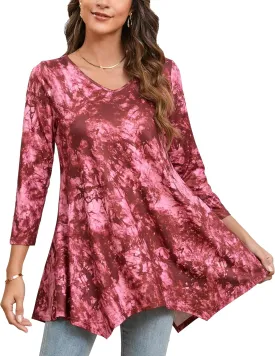 ENMAIN Women's Tunic Top 3/4 Sleeve Plus Size Tunic Tops to Wear with Leggings Ladies Casual Swing Dressy Blouses