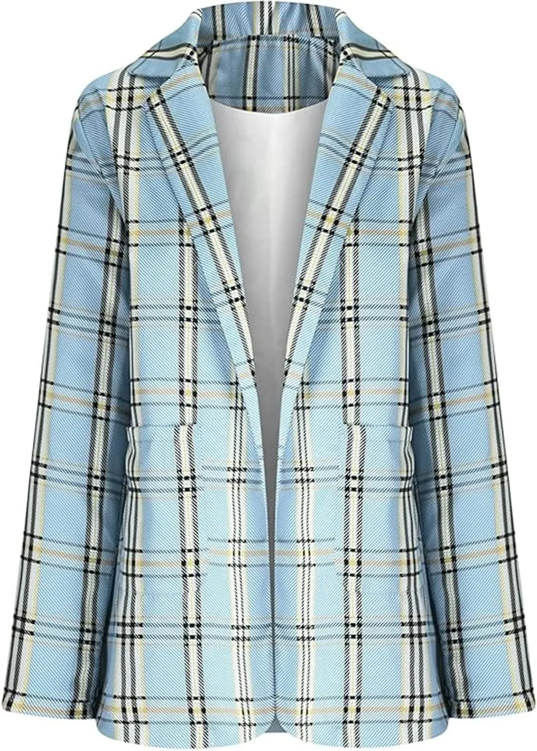 Fashion Plaid Blazer for Women Casual Lapel Collared Work Office Suit Jacket with Pockets Cozy Slim Fit Business Coat