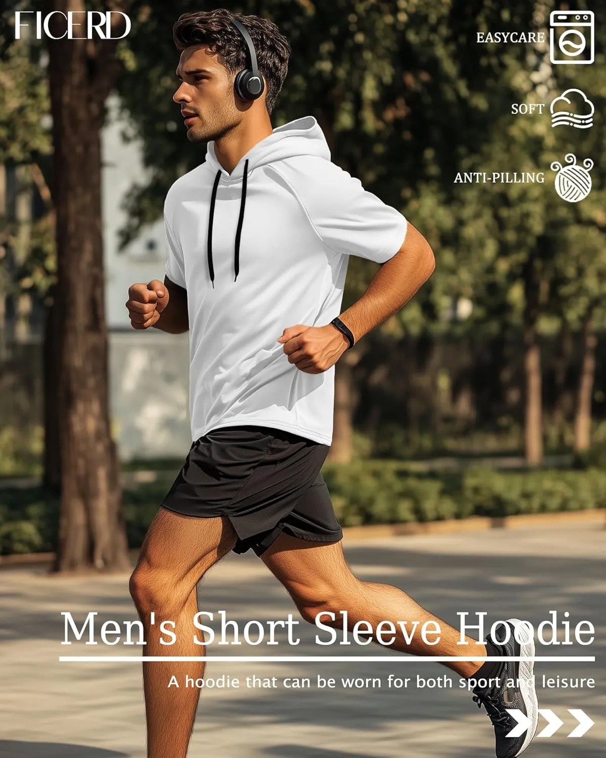 Ficerd 3 Pack Men's Short Sleeve Hoodie Dry Fit Workout Shirts Comfy Running Active Athletic Pullover Sweatshirt