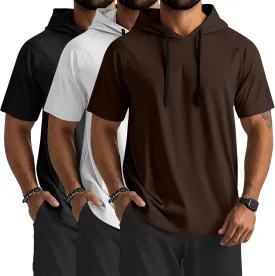 Ficerd 3 Pack Men's Short Sleeve Hoodie Dry Fit Workout Shirts Comfy Running Active Athletic Pullover Sweatshirt