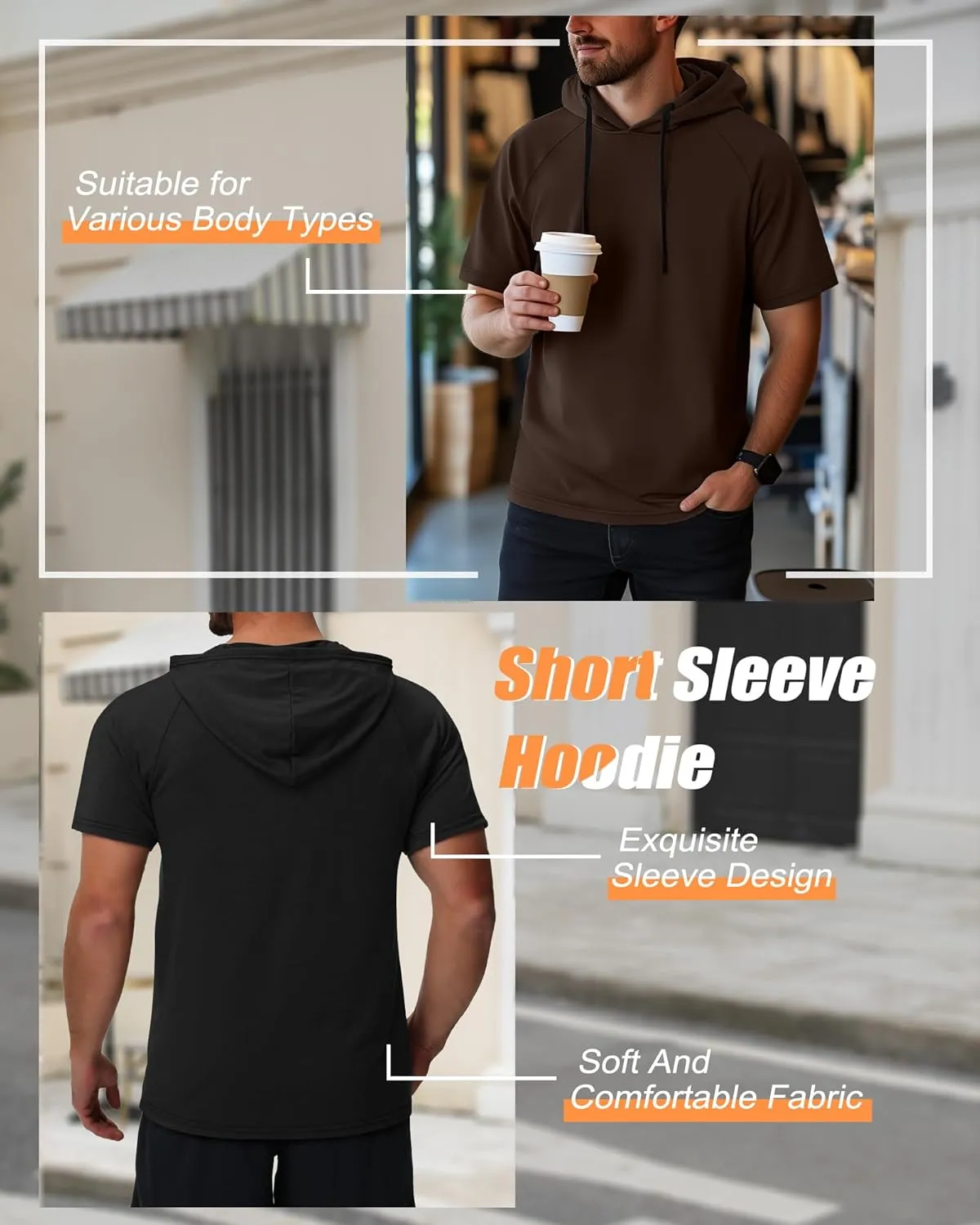 Ficerd 3 Pack Men's Short Sleeve Hoodie Dry Fit Workout Shirts Comfy Running Active Athletic Pullover Sweatshirt