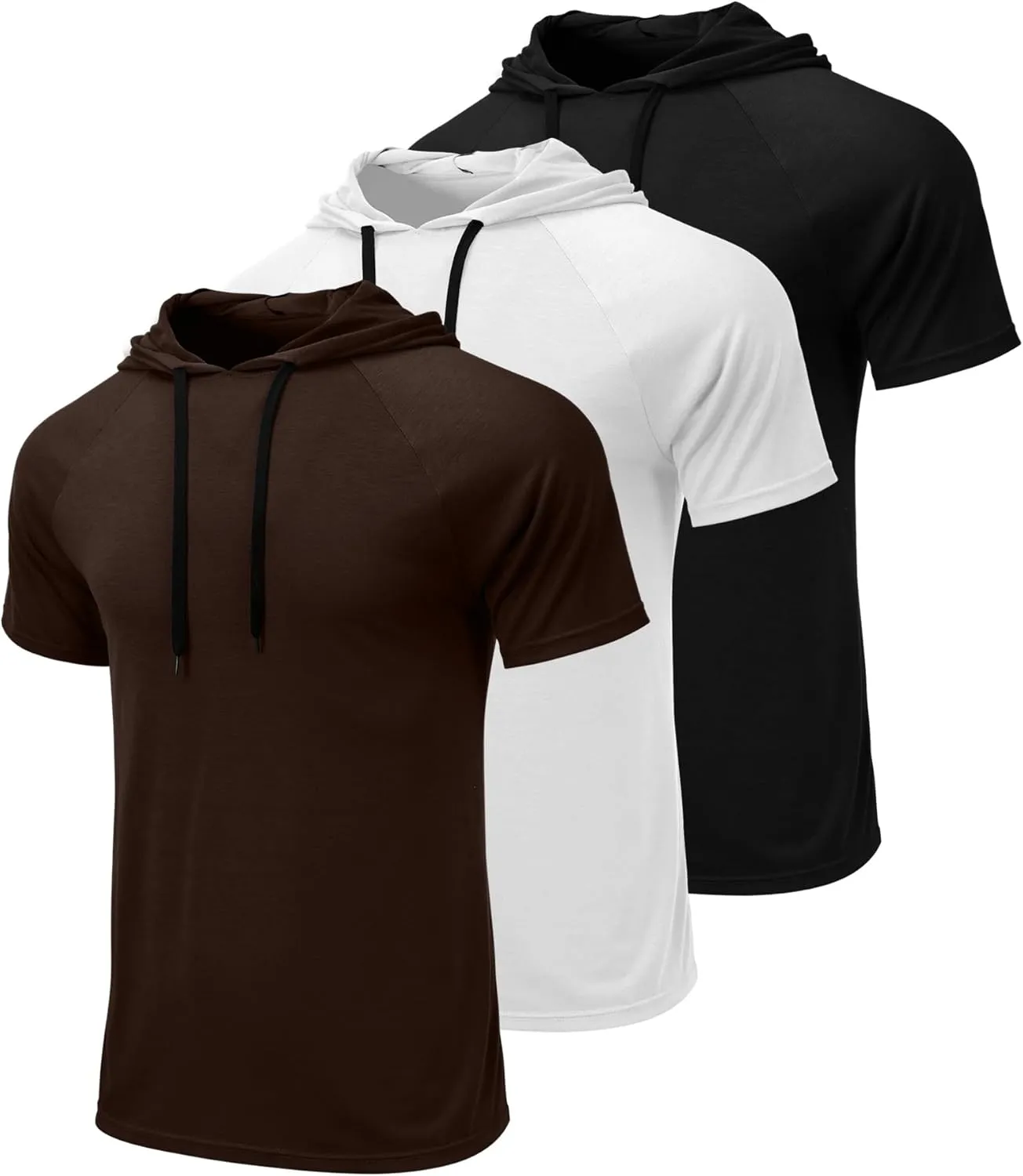 Ficerd 3 Pack Men's Short Sleeve Hoodie Dry Fit Workout Shirts Comfy Running Active Athletic Pullover Sweatshirt