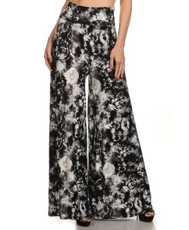 Foldover Palazzo Pants Black Gray White Tie Dye Lion S