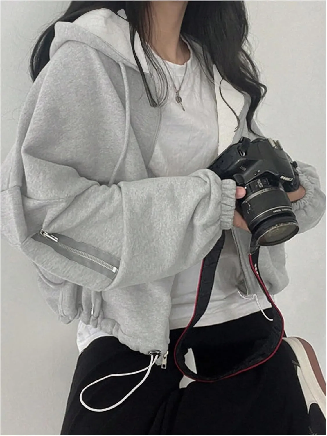 GORGLITTER Women's Zip Up Drawstring Hoodie Long Sleeve Kangaroo Pocket Loose Sweatshirt