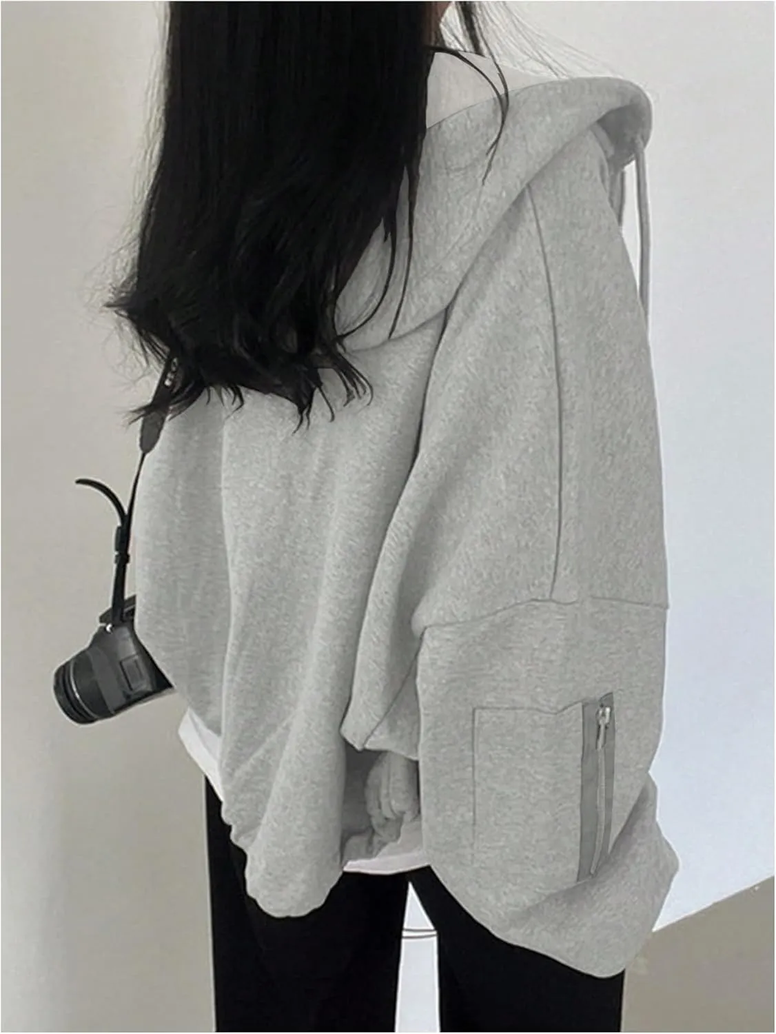 GORGLITTER Women's Zip Up Drawstring Hoodie Long Sleeve Kangaroo Pocket Loose Sweatshirt