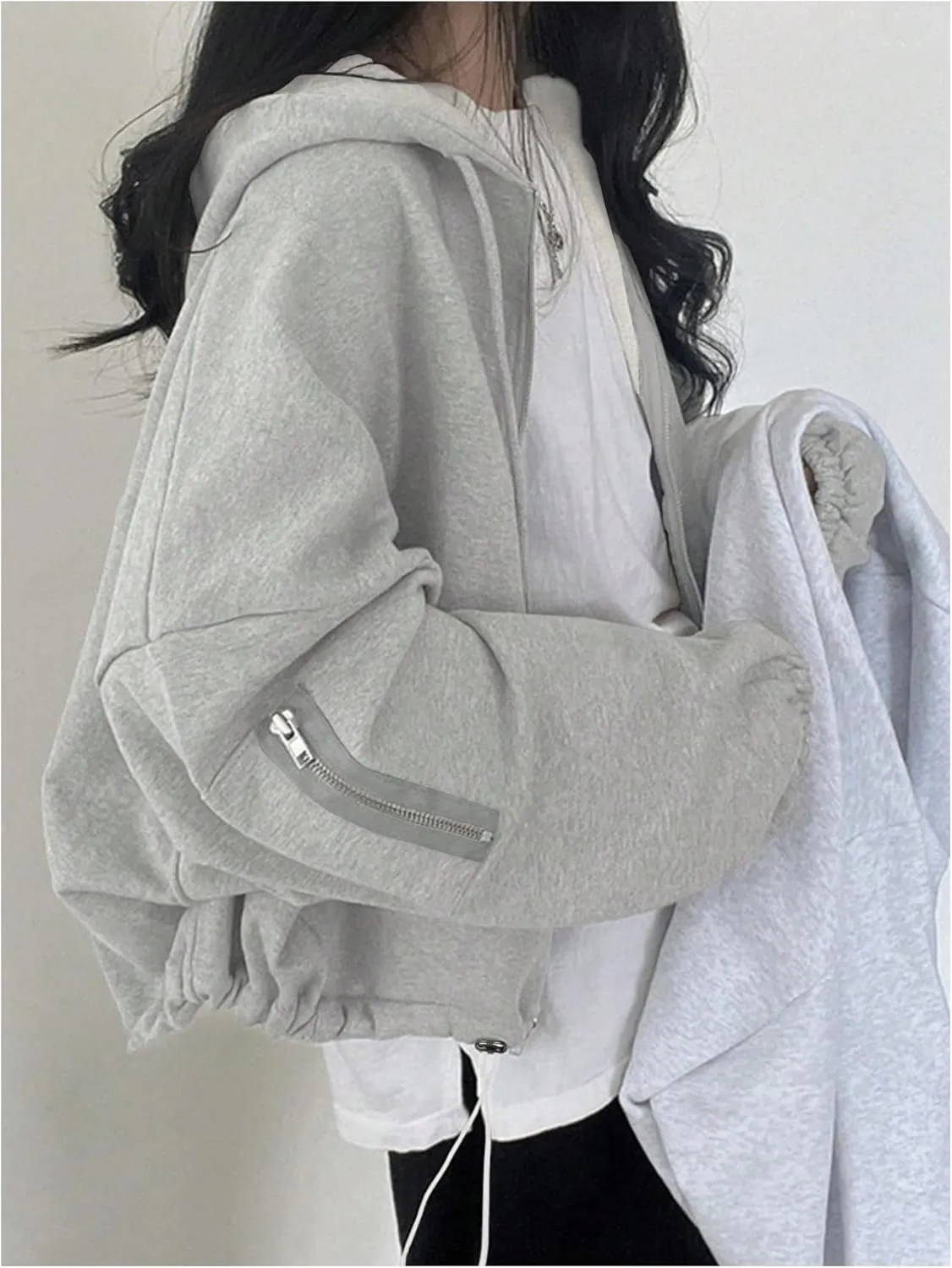 GORGLITTER Women's Zip Up Drawstring Hoodie Long Sleeve Kangaroo Pocket Loose Sweatshirt