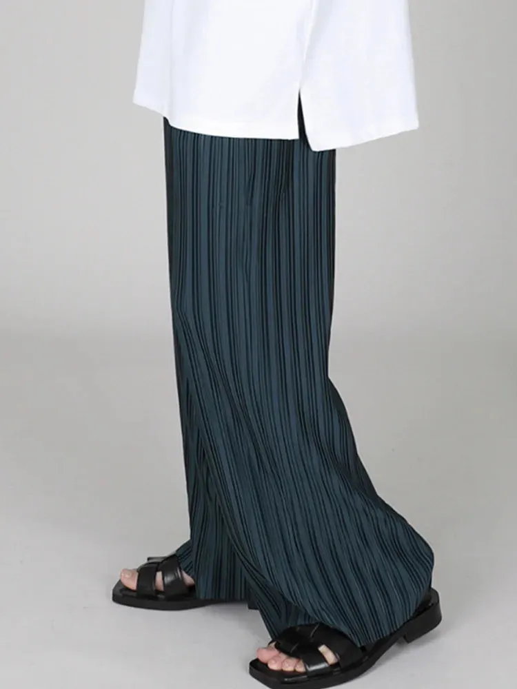 Hnzxzm Men Clothing 2024 Spring Autumn Ice Silk Pleated Wide Leg Pants Elastic Waist Causal Loose Straight Trousers For Male