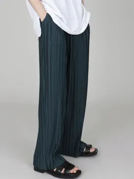 Hnzxzm Men Clothing 2024 Spring Autumn Ice Silk Pleated Wide Leg Pants Elastic Waist Causal Loose Straight Trousers For Male
