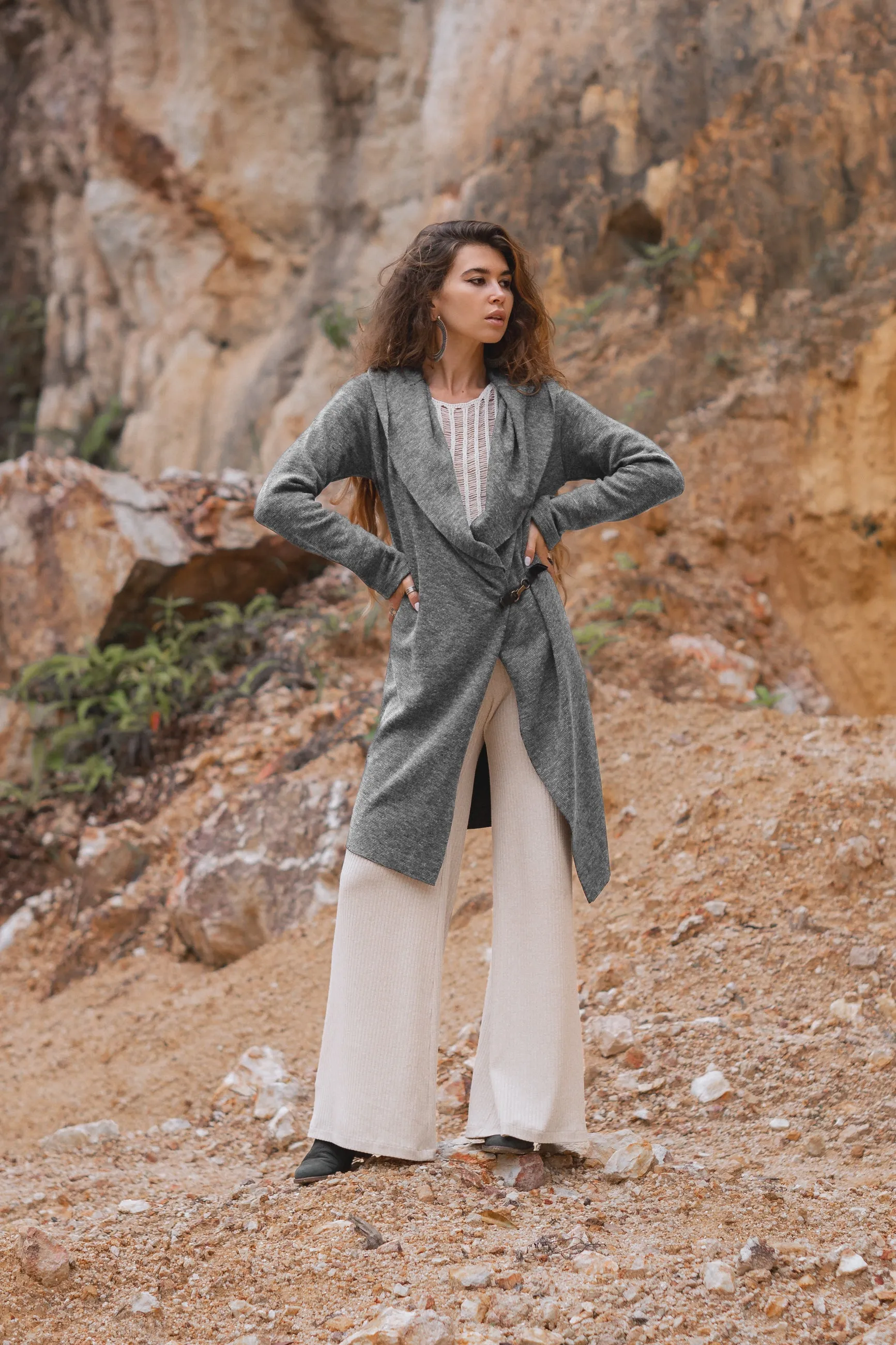 Hooded Cardigan Lalima Light Grey