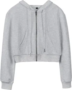 Hooever Womens Cute Workout Cropped Zip Up Drawstring Hoodie Sweatshirt Jacket