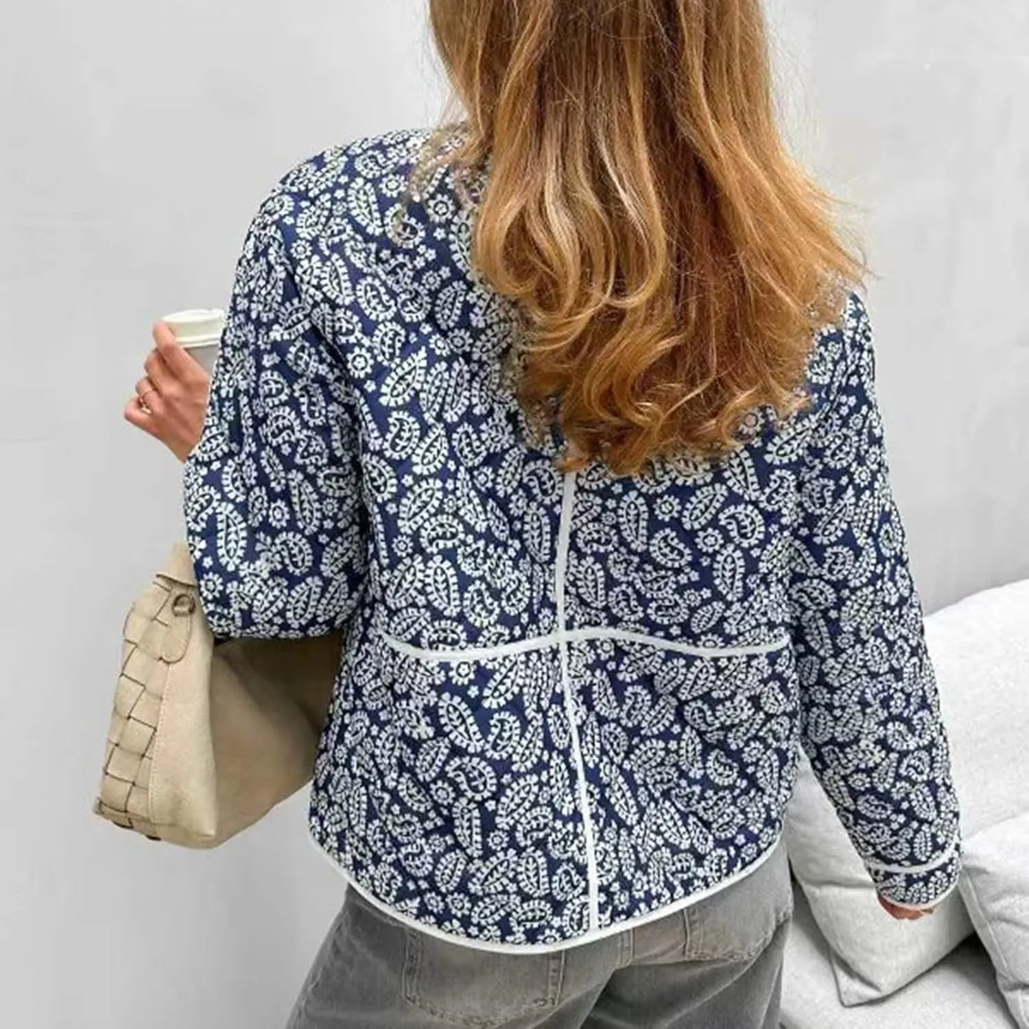 HOTIAN Floral Printed Puff Jackets for Women Lightweight Cropped Padded Puffer Jacket Cardigan Quilted Winter Coats