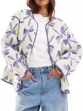 HOTIAN Floral Printed Puff Jackets for Women Lightweight Cropped Padded Puffer Jacket Cardigan Quilted Winter Coats