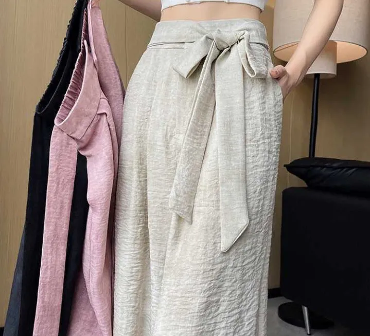 Ice Silk Tie-dyed Linen High-waisted Wide-leg Pants