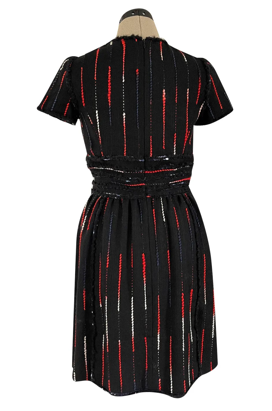 Iconic Fall 2010 Chanel by Karl Lagerfeld Look 21 Runway Black Knit Boucle Dress w Fringe Detailing